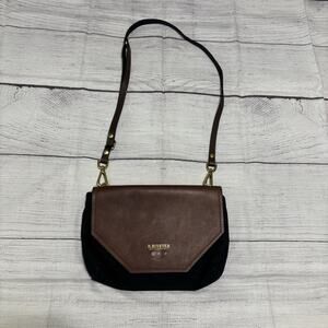 R. Riveter Patton Crossbody Bag Brown Leather Flap Black Canvas Purse